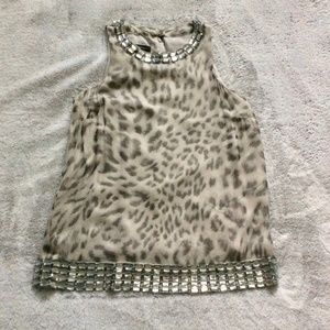 I*N*C Silk Animal Print & Jeweled Sleeveless Top